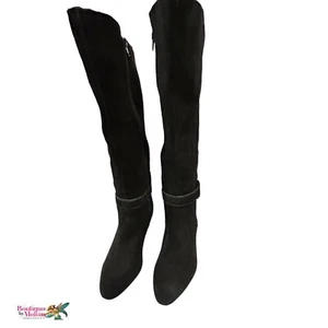 Anne Klein AKAlly Black Suede Wedge Knee High Boots Zip Closure 7.5M Women - Picture 1 of 11