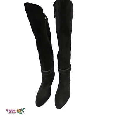 Botas Anne Klein AKAlly negras de gamuza con cuña hasta la rodilla cierre de cremallera 7,5 M para mujer Foto 1 de 4