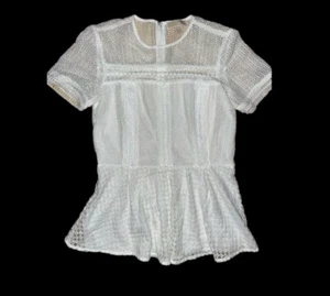 Michael Kors Women's Cotton Macrame Sheer Peplum Blouse Size 6 - Picture 1 of 2