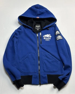Sudadera con capucha mediana Roots Aspen Colorado para mujer cremallera completa azul negra EE. UU. Foto 1 de 4