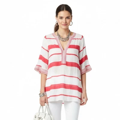 VIX Paula Harmonny Rojo y Blanco Rayas Manga Larga Túnica Top Natación Encubrimiento S Foto 1 de 4