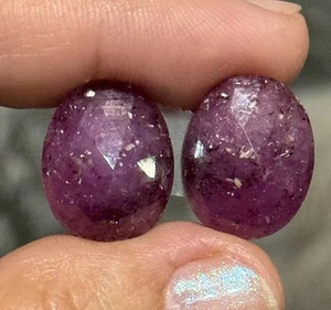 20.8ct 16x13.8x4.3mm Pair Raspberry Red Oval Ruby Rose Cut Cabochon Gemstones - Picture 1 of 11