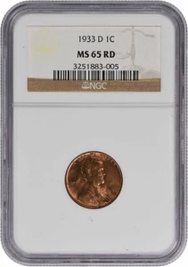 1933-D Lincoln Cent MS65RD NGC - Picture 1 of 2