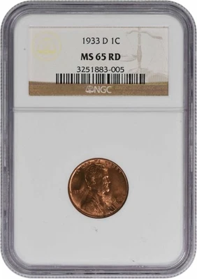 1933-D Lincoln Cent MS65RD NGC - Image 1 of 2