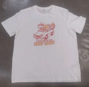Living In The Fast Lane Old Navy Large White T Shirt Short Sleeve New With Tags - Picture 1 of 6
