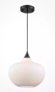 NEW Bel Air Lighting Aristo 1Light Black Pendant Light wFrosted Glass Shade B40 - Picture 1 of 3