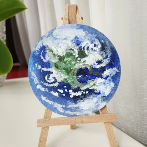 Pintura Original Planeta Tierra Arte Enfermero Universo Pequeña Decoración Redonda - Imagen 1 de 4