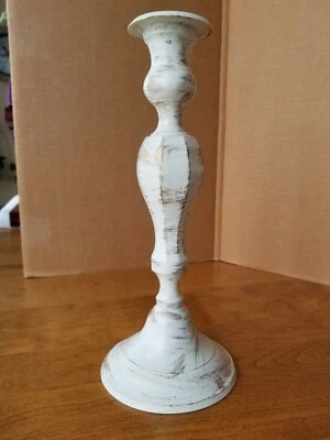 Candelabro Off White Envejecido Sobre Latón 10 1/4" Alto Como Nuevo Foto 1 de 4