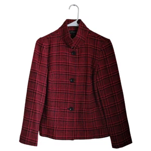 Talbots Petites Women's Blazer Jacket Wool Blend Red Black Plaid Workwear 8P - Picture 1 of 7