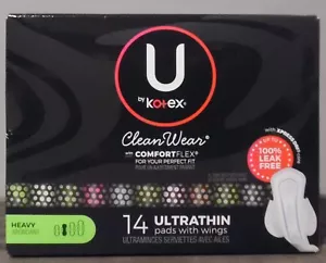 U by Kotex Clean Wear Comfort Flex cuscinetti pesanti ultrasottili con ali 14 ct - Foto 1 di 1