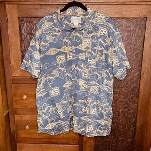 Salt Life Mens S/S Button Up Hawaiian Shirt Fish &Floral Theme Sz XL 100% Cotton - Picture 1 of 8