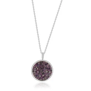 Salavetti 18 Karat White Gold Pave Pink Sapphire and Diamond Disc Necklace - Picture 1 of 4