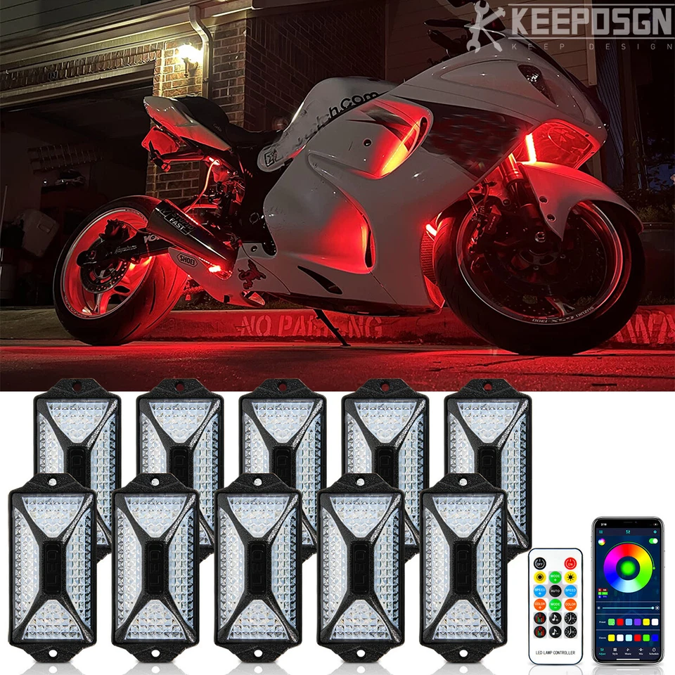 For Suzuki Hyabusa GSX 1300R 1200R 10 Pods RGB 240 LED Rock Lights Underbody Kit - Изображение 1 из 4