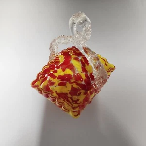 Vtg Czech Czechoslovakia Art Glass Orange Yellow Handled Basket - Picture 1 of 6
