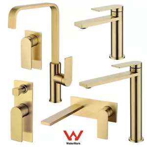 RUKI BRUSHED GOLD SINK BASIN WALL MIXER SHOWER BATH BRASS LEVER FLICK TAP FAUCET - Picture 1 of 13