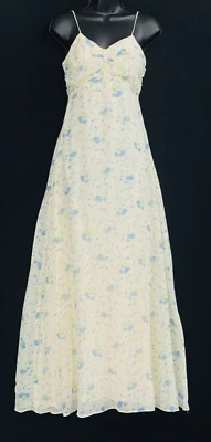 Vestido de sol blanco vintage años 70 maxi, boho azul floral boda Gunne Sax estilo XS Foto 1 de 4