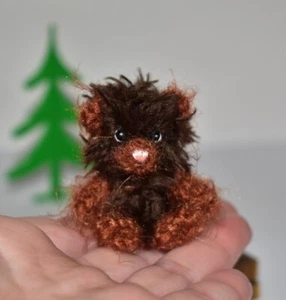 Miniature Fluffy Bear Ooak Artist Teddy Bear Dollhouse Doll Animal Toy Pet 1.7" - Picture 1 of 7