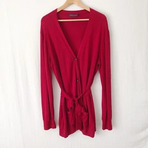 Sportscraft Knit Cardigan Size L-XL Red Cotton Cashmere Wool Button Up Long Tie - Picture 1 of 14