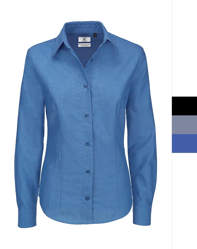 B&C Damen Oxford Bluse Hemd tailliert Easy Care LA Oxford LSL SWO03 NEU - Bild 1 von 1