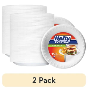 Hefty Everyday Soak-Proof Foam Plates, 9" White - 2 Pack, 150 Count - Picture 1 of 12