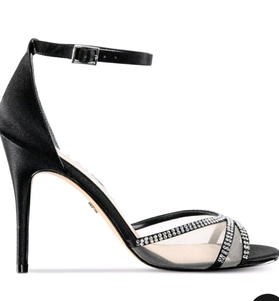 NINA Womens Black Slender Mesh Insets Calissa Stiletto Leather Sandals 8 M