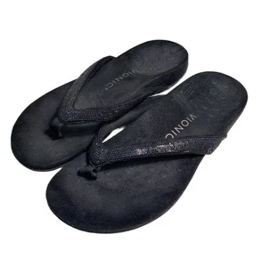 Vionic Dillon Shine Thong Sandals Black Rhinestone Strap Women’s Sz 7 - Picture 1 of 7
