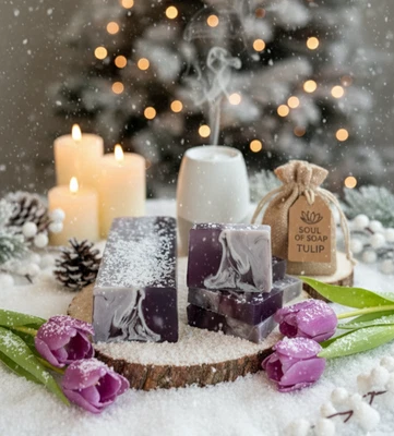 郁金香和手工香皂棒 100% 天然芳香疗法 4 肥皂拉脱维亚制造 — 第 1/4 张图片