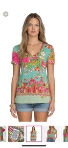 Johnny Was Multi Mona May Favorite V Neck Short Sleeve Tee Shirt. Size L. - Picture 1 of 3