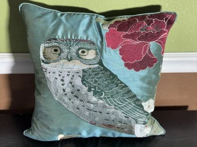 Owl With Flowers 13 X 13" Embroidered Decorative Sofa Throw Pillow - Image 1 of 4