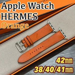 Bracelet Apple Watch Hermès Orange Epsom Cuir Compatible 38mm 40mm 41mm 42mm - Photo 1 sur 8