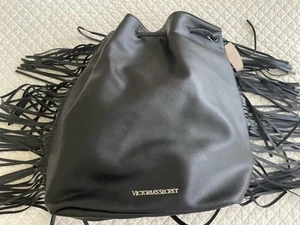 NWT Victoria’s Secret Black Fringe Bucket Hand Bag OS - Picture 1 of 5
