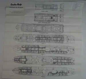 1958 34"x34" Canadian Pacific Empress Of France Deck Plans #735-45 - Picture 1 of 7