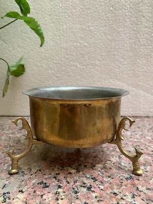Antique Indian Brass Flower Planter Home Decor Hand Carved Vintage Vessel Garden - Image 1 of 4
