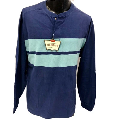 NOS Vtg 90's Levis STREETWEAR Blue Stripe Long Sleeve COLOR BLOCK Henley Shirt L - Image 1 of 4
