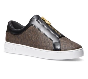 Michael Kors Keaton Zip Slip On Sneakers MK Logo Brown Size 7,5 ❤️❤️ - Picture 1 of 5