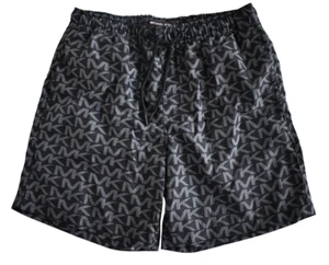 New MICHAEL KORS Black/Gray MK Logo Printed SWIM TRUNKS Beach Shorts S - Imagen 1 de 12
