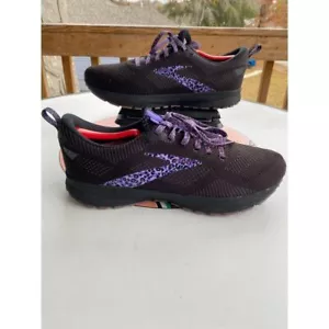 Brooks Revel 5 Running Shoes Black Purple Ebony Cheetah Print Womens 12 Sneaker - Picture 1 of 13