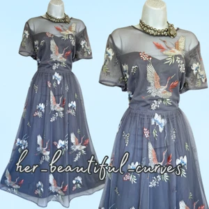 MONSOON BESTICKT VÖGEL & BLUMEN ANLASS HOCHZEIT PARTY KLEID GRÖSSE 18 NEU - Bild 1 von 8