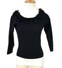 Vintage Carlisle Designer Ballet Top Silk Knit 3/4 Sleeve Ruffle Collar Sweater