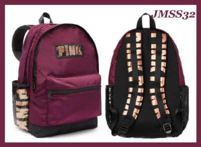 Victoria's Secret Pink Bling Campus Backpack Deep Ruby Rose Gold Sequins NWT - Image 1 of 4