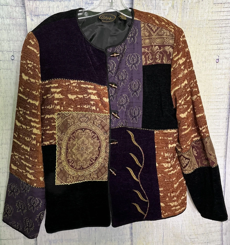 Vintage Alex Kim 80s 90s Patchwork Shacket Boho Artsy Lampwork Buttons M - Image 1 of 3