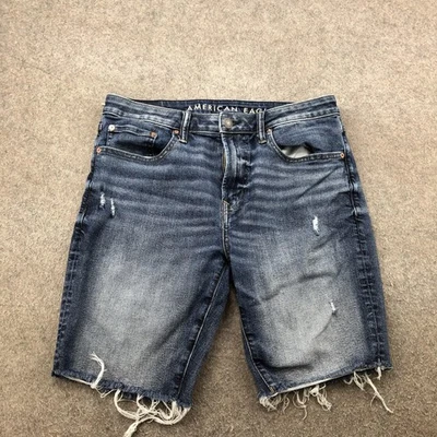 American Eagle Shorts Mens 34 Blue Airflex+ Denim Distressed Cutoff Jean - Image 1 of 4