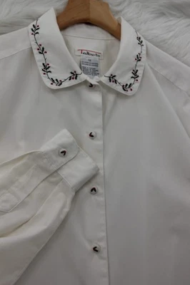 VTG Talbots Embroidered Blouse Shirt Holly Leaves Button Down Womens 12 Holiday - Image 1 of 4