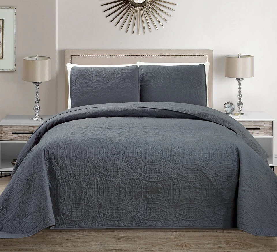 Mk Collection 3pc King/California King Solid Embossed Bedspread Bed Cover Ove... - Image 1 of 1