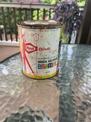 Vtg Red Devil High Gloss Enamel Paint Beige 1 Quart Can Almost Full Mt Vernon NY - Image 1 of 4