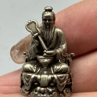 Old Chinese Taoist White Copper Sculpture Tai Shang Lao Jun PortableAmulet - Image 1 of 4