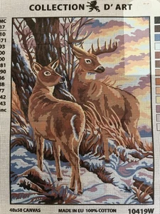  Collection D Art Printed needlepoint Tapestry Gobelin Winter Deers 40x50cm Rto - Picture 1 of 4
