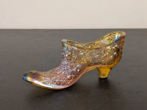 L.E. Smith Amber Gold Daisy & Button Carnival Glass Slipper Vase - Bild 1 von 6