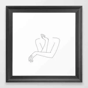 Minimale Linienzeichnung Frau gefaltete Arme, gerahmter Kunstdruck, Vektor schwarzer Rahmen - Bild 1 von 1