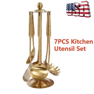 7 Stück Löffel Rest Edelstahl Schöpfkelle Löffel Halter Kochutensilien Set Ständer USA - Bild 1 von 14